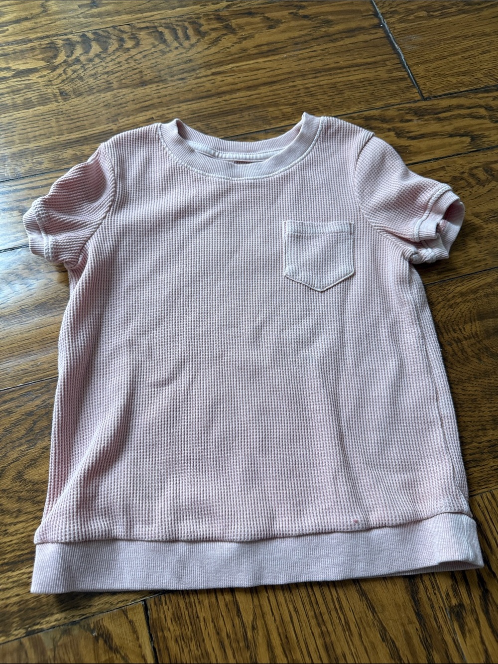 Girls' Light Pink Waffle Knit Pocket Tee